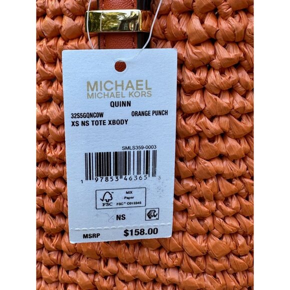 Michael Kors Quinn Extra Small North South Straw Tote Orange Punch 32S5GQNC0W - Picture 3 of 16